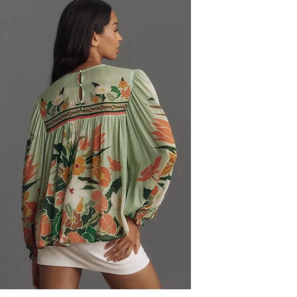 Anthropologie Bl-nk Miranda Peasant Blouse new size XS GREEN color nwt - Picture 3 of 7